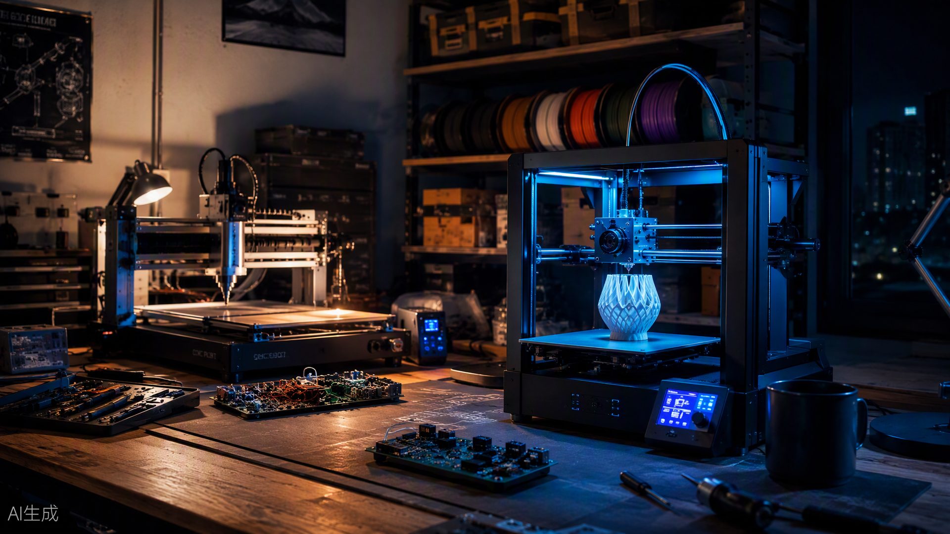 Desktop manufacturing equipment and filament in a workshop
